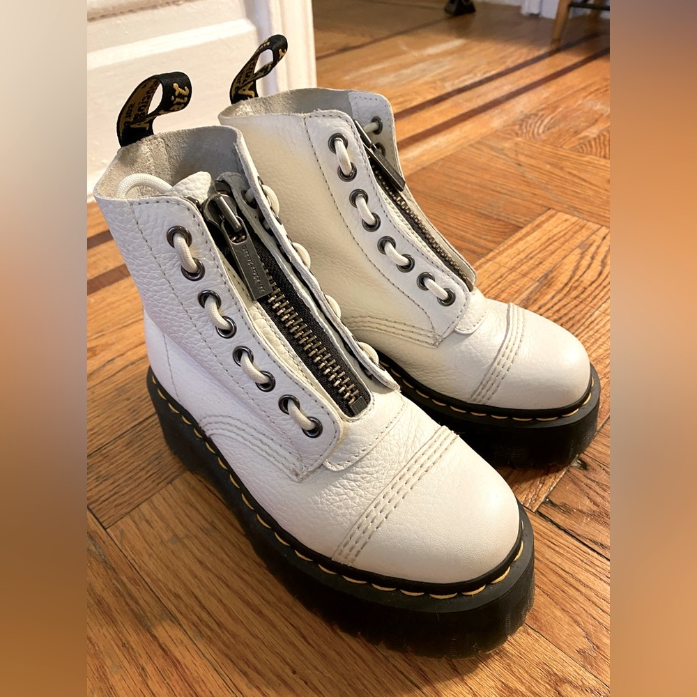 Dr. Martens Sinclair Milled Nappa Leather Platform Boots — white milled nappa, 5